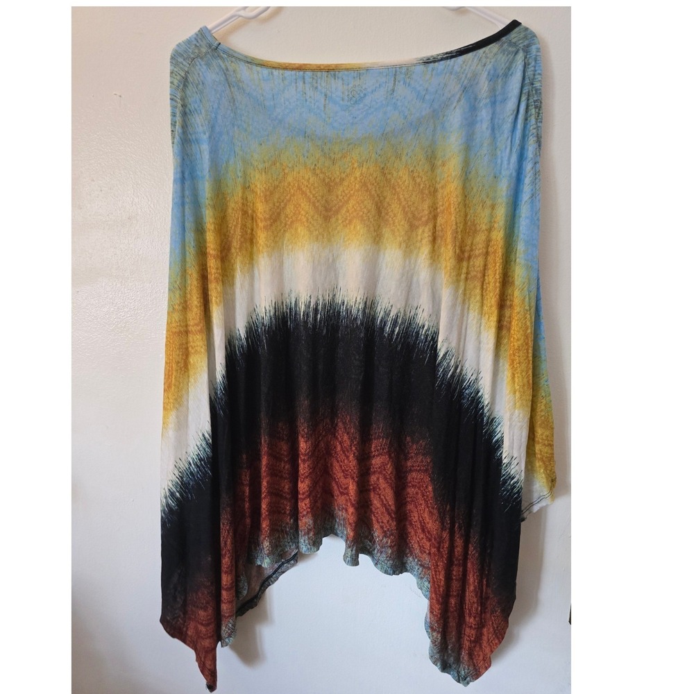 Jessica Simpson Womens Multi Color Ombre Sharkbite Hem Poncho sleeve Top Size M - Picture 3 of 6